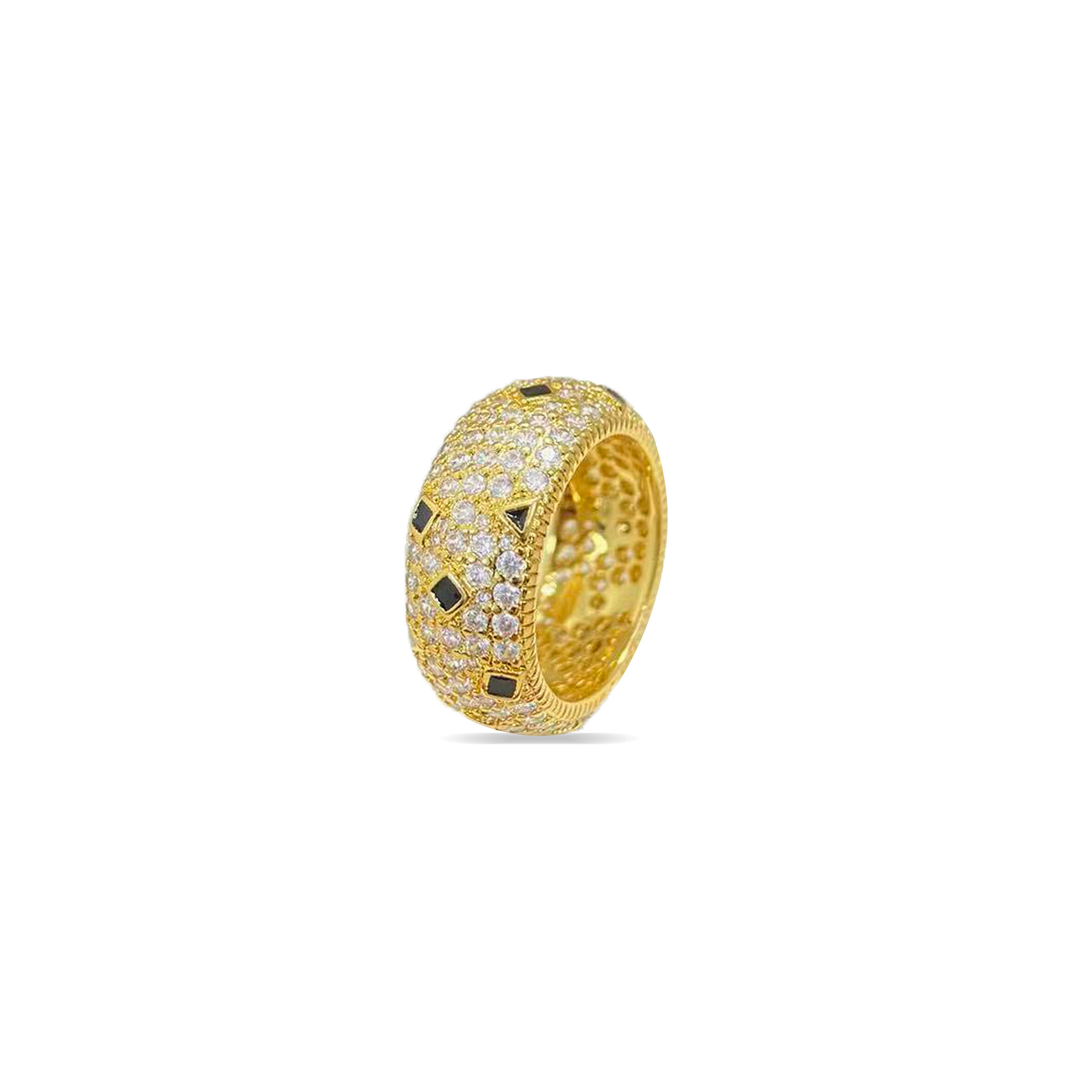 Ca*t1er black enamel leopard print ring for women luxurious gold wide design
